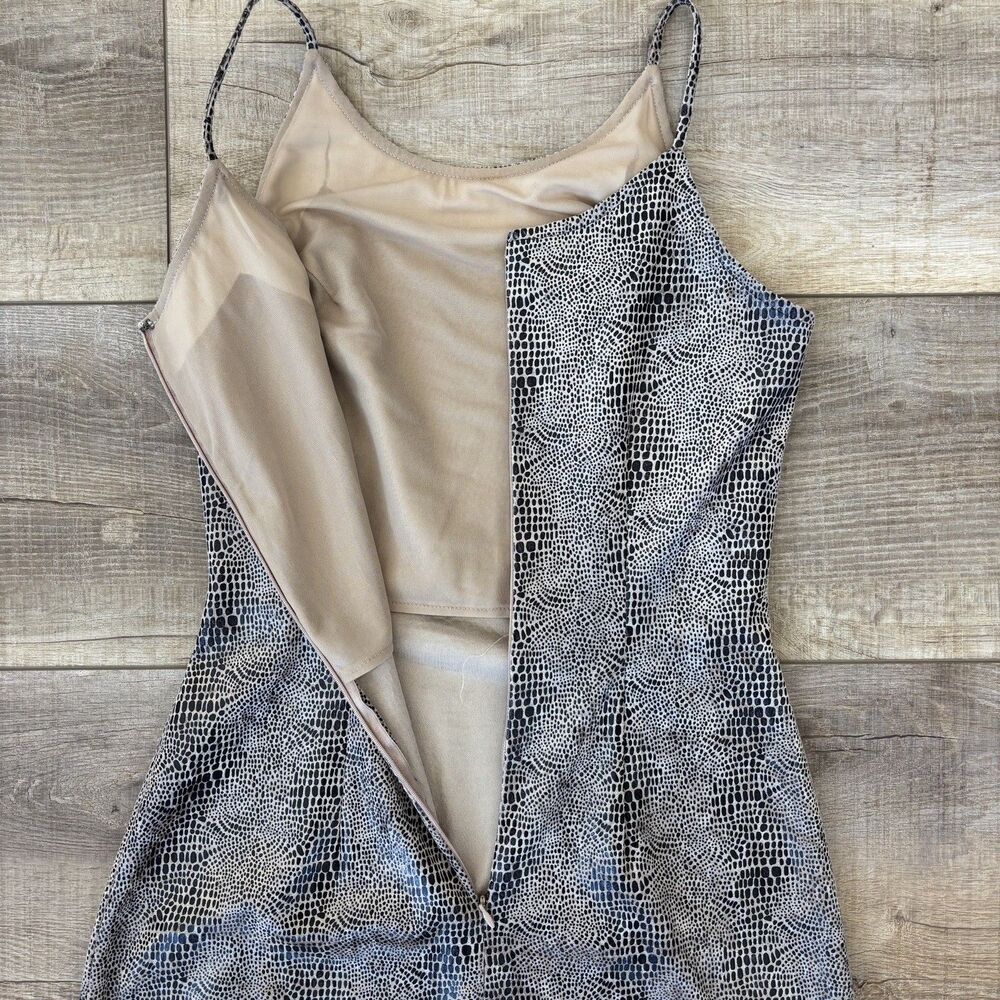 Vtg 90s Slip Dress Sz 4 Textured Velvet Snake Y2K Kennedy Mob Wife Chic Neutral - Picture 9 of 15